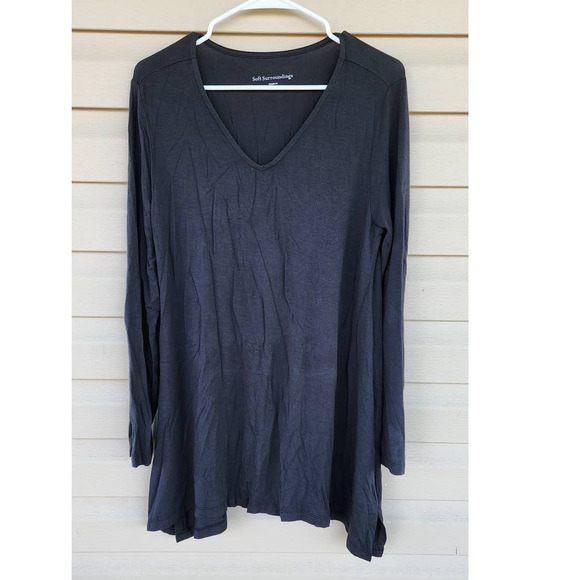 Soft Surroundings Tahira V- Neck Long Sleeve Tunic Medium In Black‎ - Picture 1 of 5